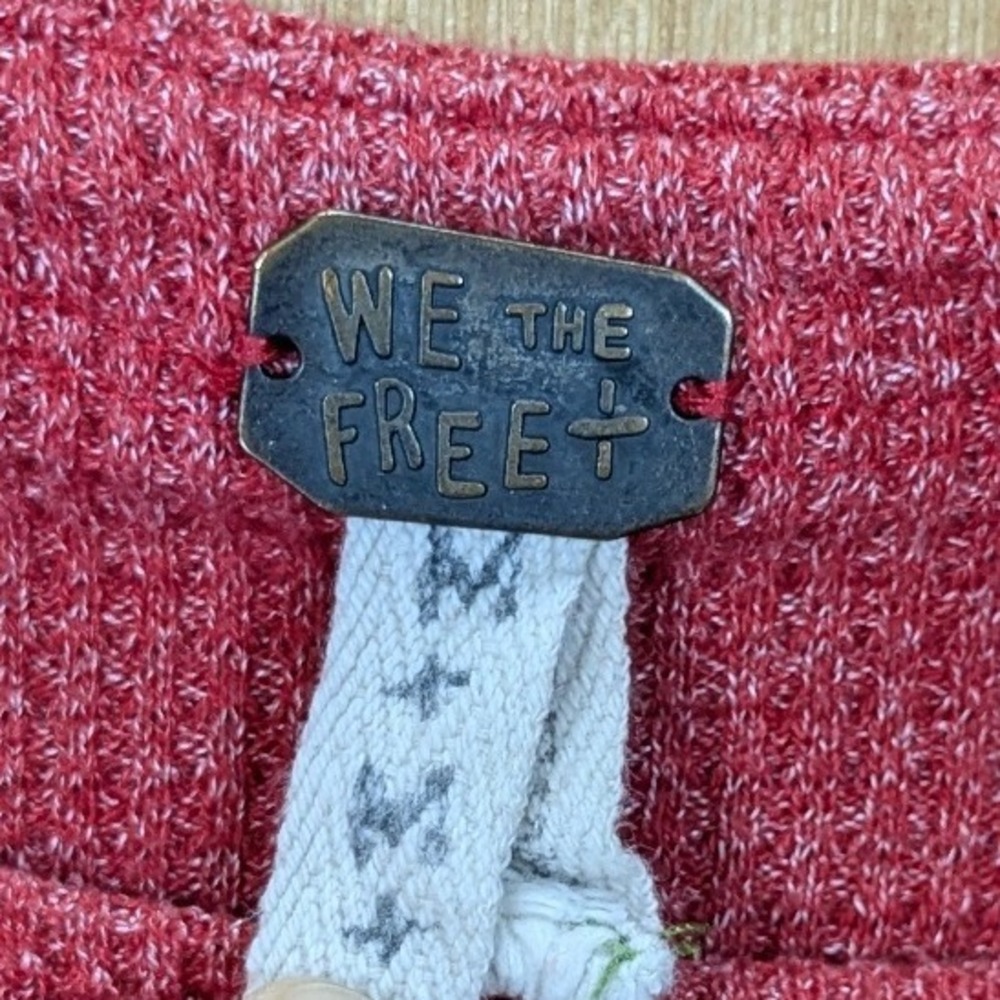 We The Free Top Womens Medium Red Waffle Knit Boho Indie Patchwork Oversized - Picture 3 of 9
